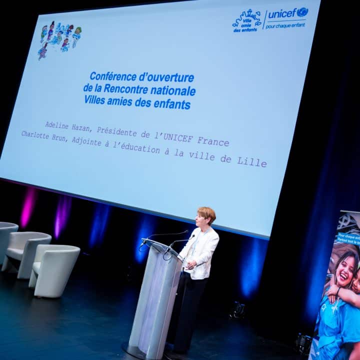 Prise de parole d'Adeline Hazan à la Rencontre Nationale des Villes amies des enfants ©UNICEF France / Léa Schneider